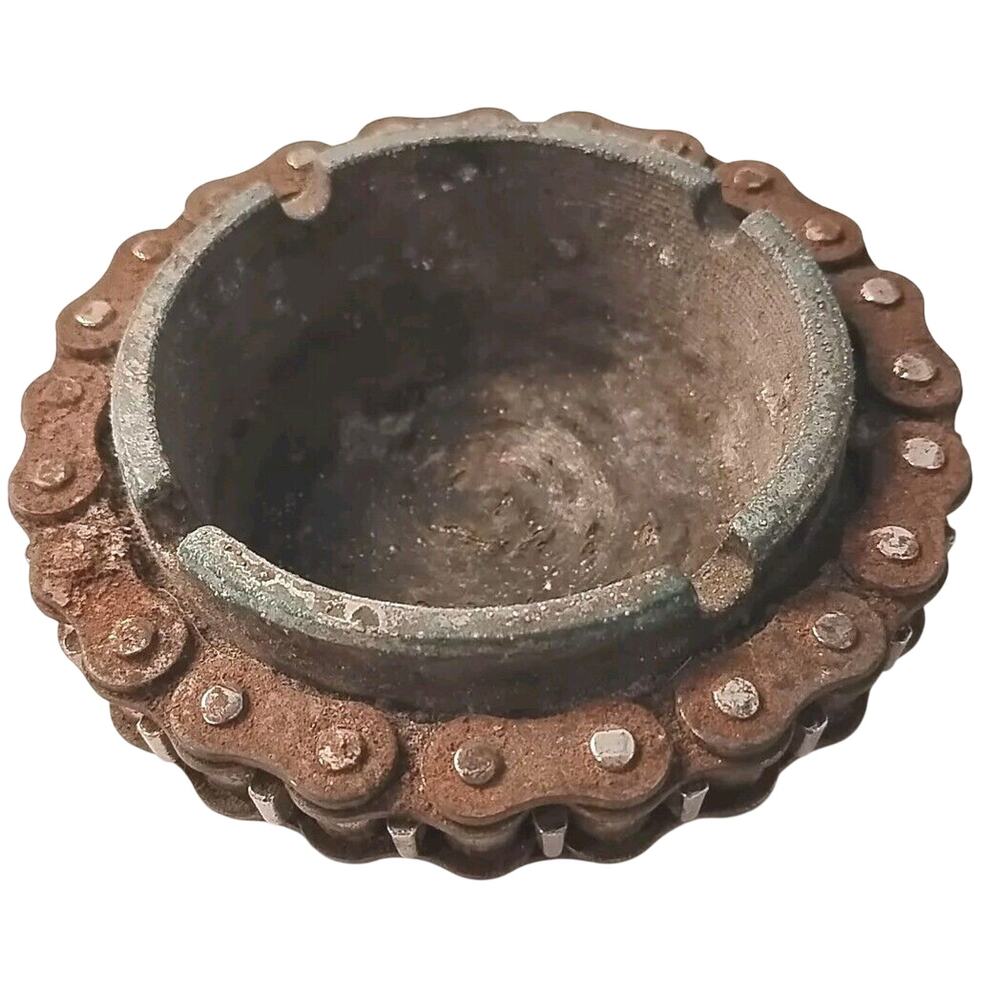 Vintage Bike Chain‎ Metal Ashtray Smoker Motorcycle Biker 4.5" Garage/Man Cave